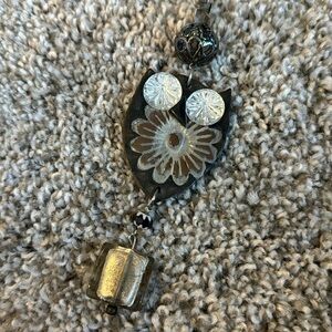 Handmade owl necklace statement piece adjustable length silver